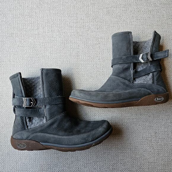 Chaco Hopi Grey Leather Felt Winter Comfy Boots Size 9 - Picture 4 of 12